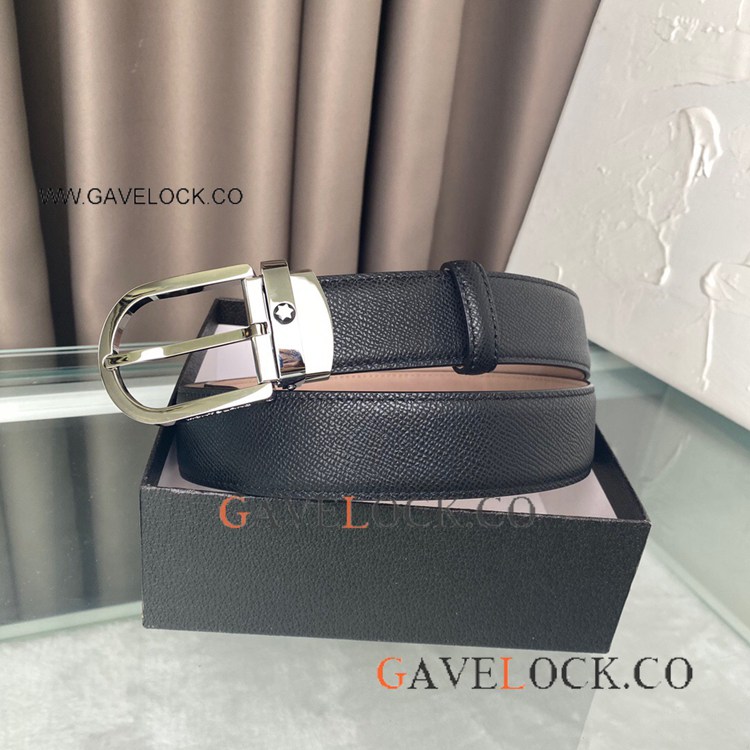 Copy Montblanc Horseshoe Black Belt Men 35mm